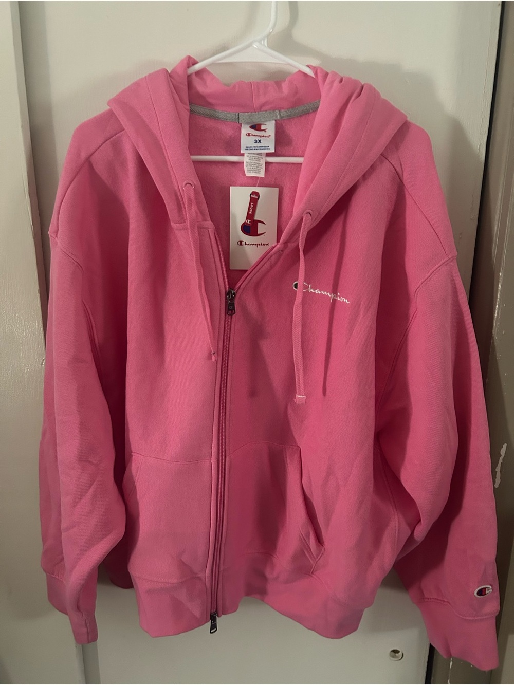 Champion Pink Full-Zip Hoodie Crop! with Embroidered Logo